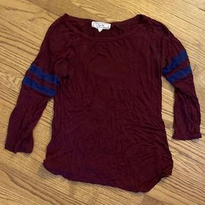 Burgundy and Blue Stripped Hippie Rose Tee Shirt